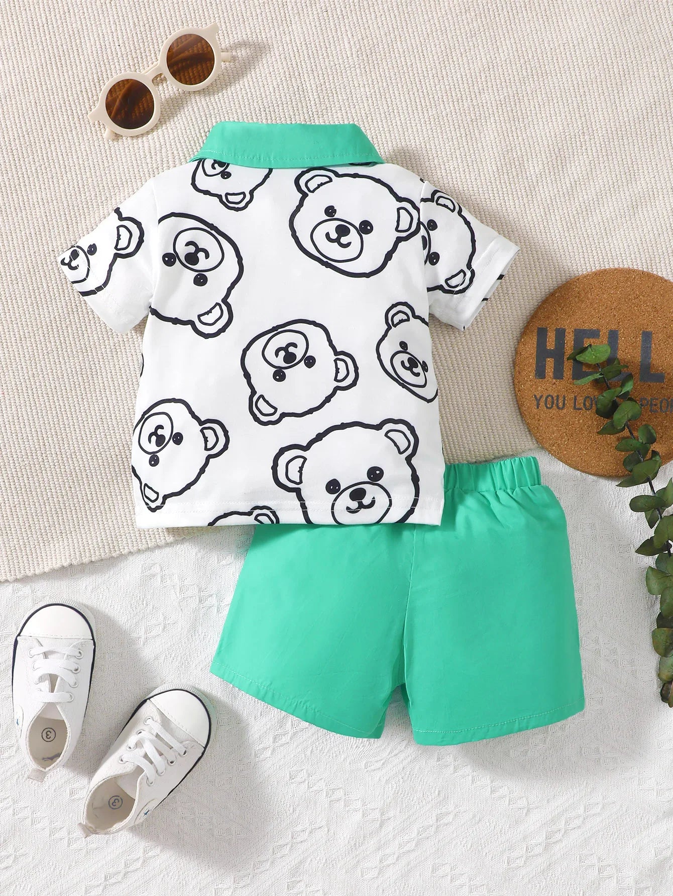 Baby Boys Summer Short Sleeve Bear Print Contrast Set - DOFIBA