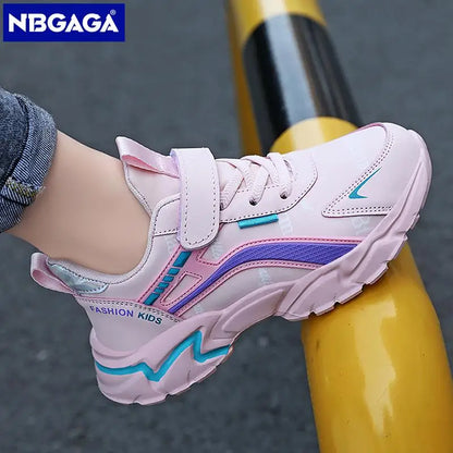 Kids Lightweight Running Pink Leather Shoes For 7-15y/o - DOFIBA