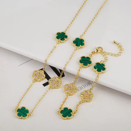 High Quality Plant Five Leaf Petal Diamond Micro Set Necklace - DOFIBA