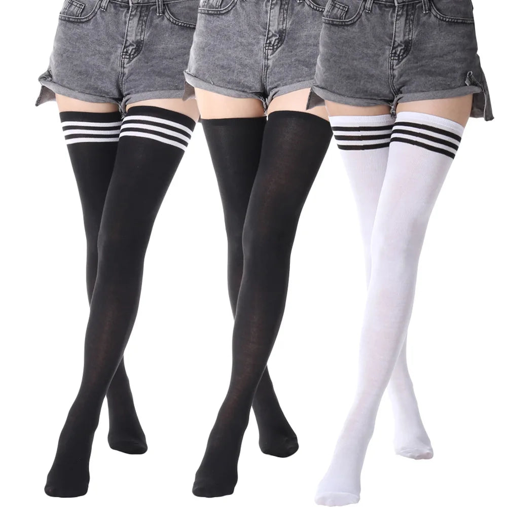 Sexy Black White Striped Long Socks - DOFIBA