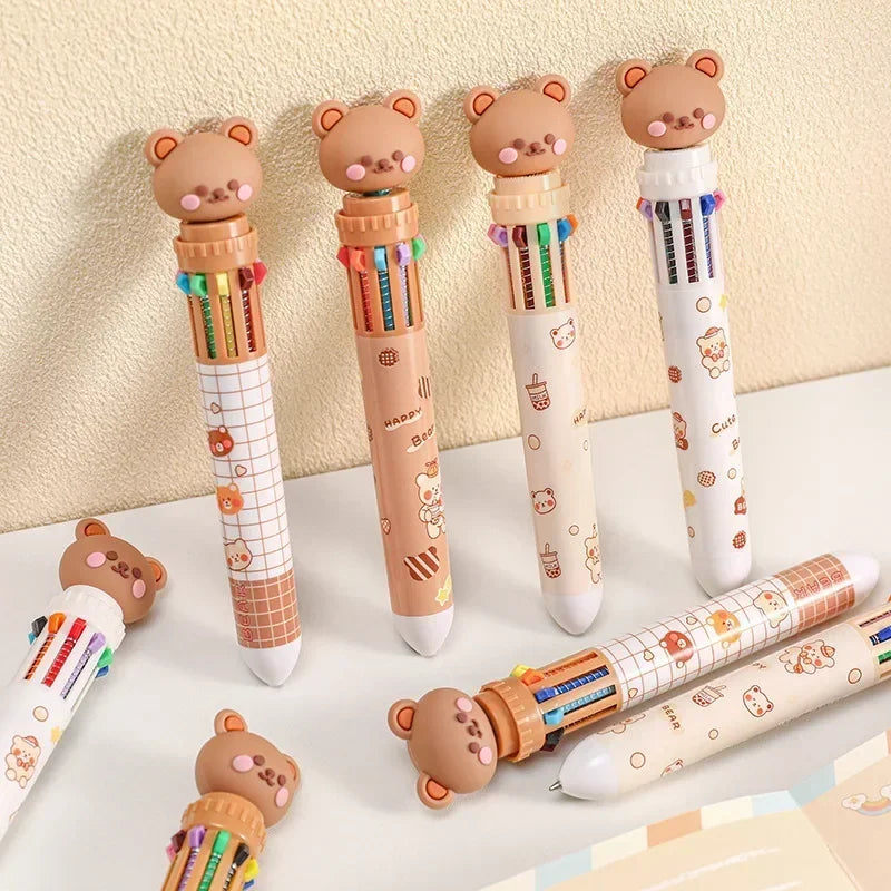 Set of 10 Color Ballpoint Bear Pens - DOFIBA