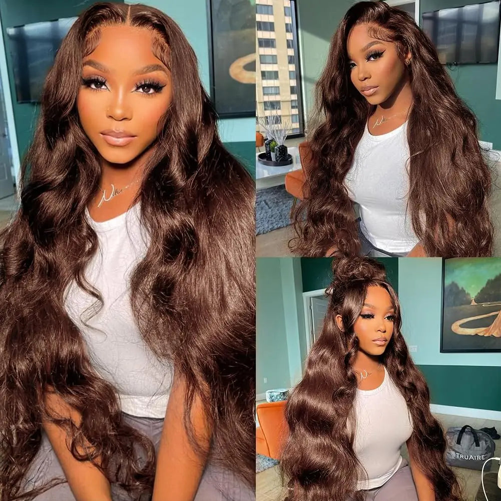 Chocolate Brown Brazilian Body Wave Lace Front Human Hair Wig - DOFIBA