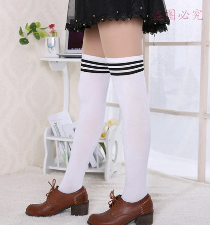 Sexy Black White Striped Long Socks - DOFIBA