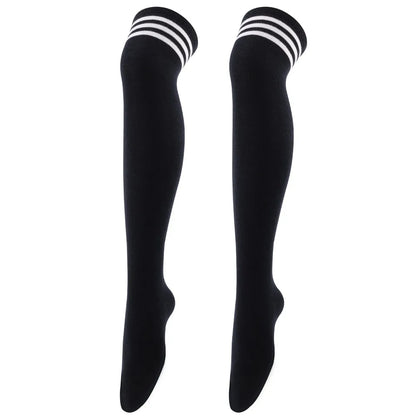 Sexy Black White Striped Long Socks - DOFIBA