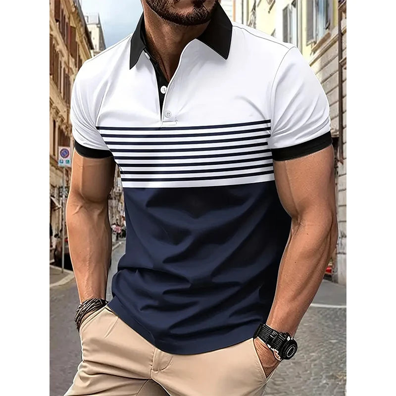 Men's Short-Sleeved Striped Polo Shirt - DOFIBA