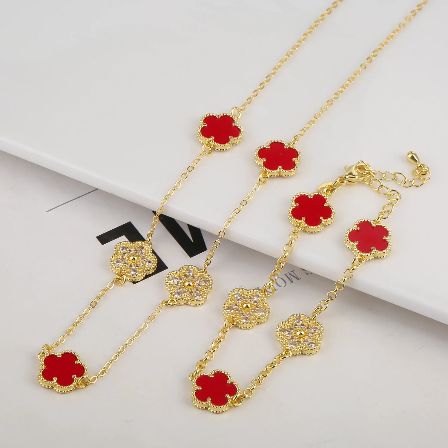 High Quality Plant Five Leaf Petal Diamond Micro Set Necklace - DOFIBA