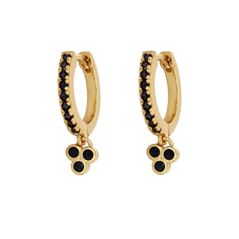 Black Zircon Earrings for Women Gold Plated - DOFIBA