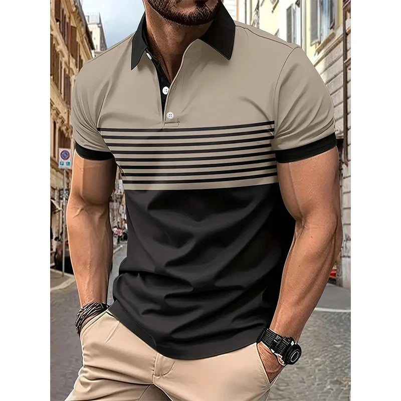 Men's Short-Sleeved Striped Polo Shirt - DOFIBA