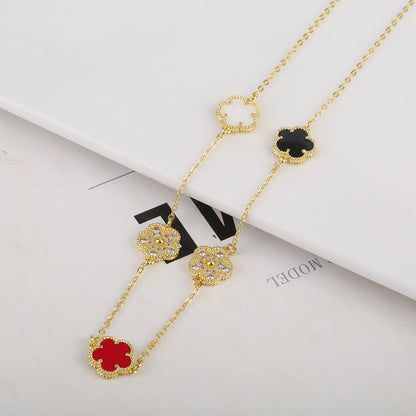 High Quality Plant Five Leaf Petal Diamond Micro Set Necklace - DOFIBA