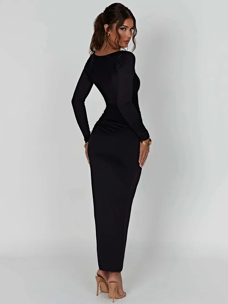 Long Sleeve High Split Maxi Dress - DOFIBA