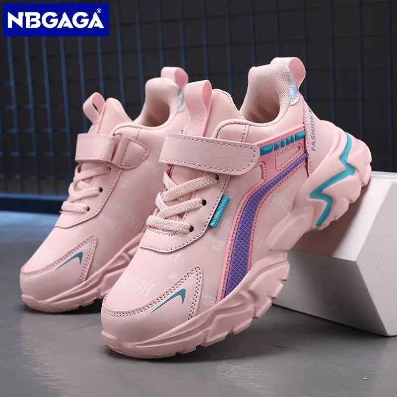 Kids Lightweight Running Pink Leather Shoes For 7-15y/o - DOFIBA