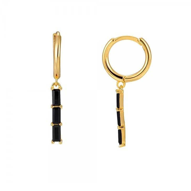 Black Zircon Earrings for Women Gold Plated - DOFIBA