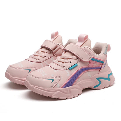 Kids Lightweight Running Pink Leather Shoes For 7-15y/o - DOFIBA