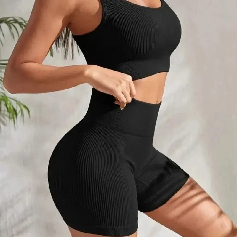 Seamless Ribbed 2-Piece Yoga Set - DOFIBA