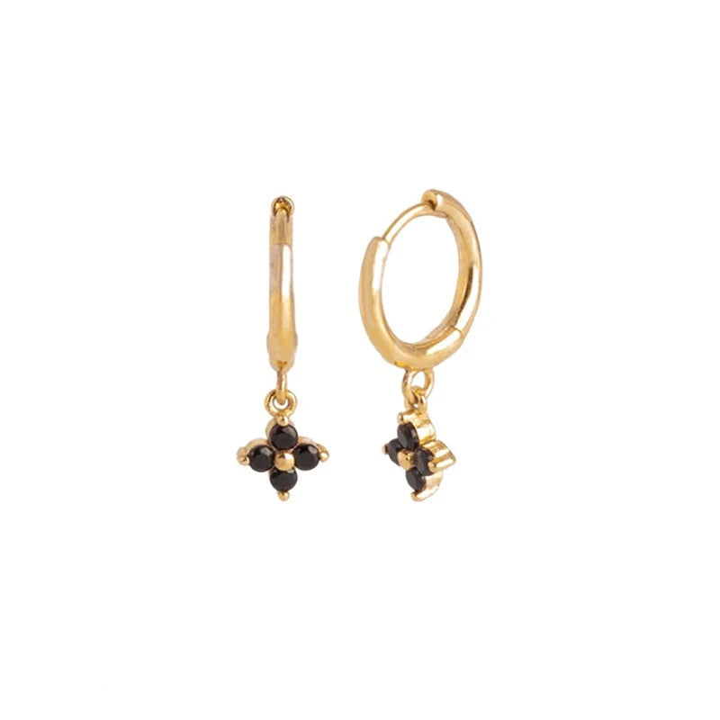 Black Zircon Earrings for Women Gold Plated - DOFIBA