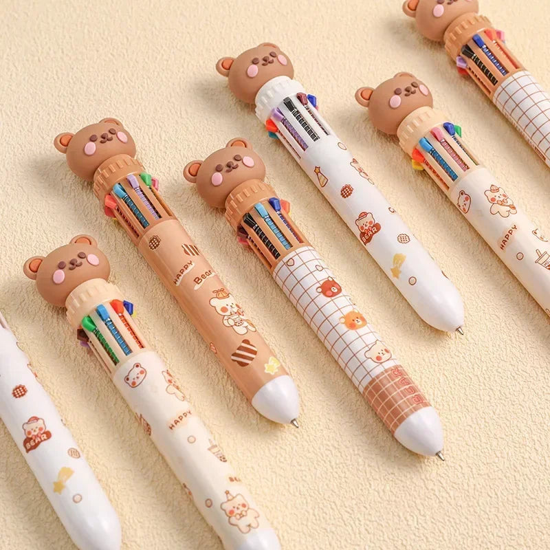 Set of 10 Color Ballpoint Bear Pens - DOFIBA