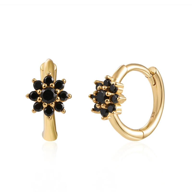 Black Zircon Earrings for Women Gold Plated - DOFIBA