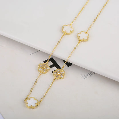 High Quality Plant Five Leaf Petal Diamond Micro Set Necklace - DOFIBA