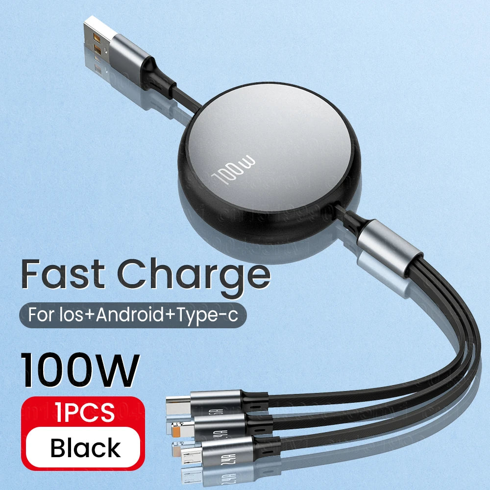 3in1 Retractable 6A 100W USB Cable for iPhone - DOFIBA