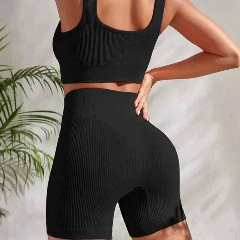 Seamless Ribbed 2-Piece Yoga Set - DOFIBA