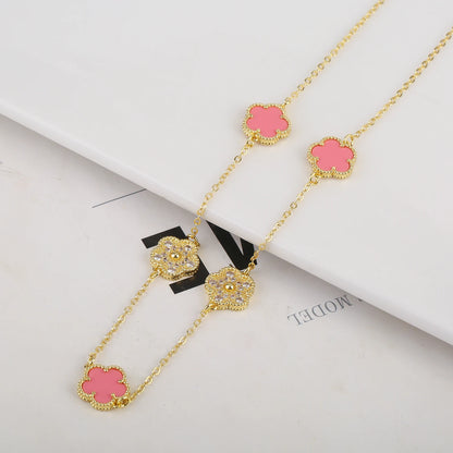 High Quality Plant Five Leaf Petal Diamond Micro Set Necklace - DOFIBA