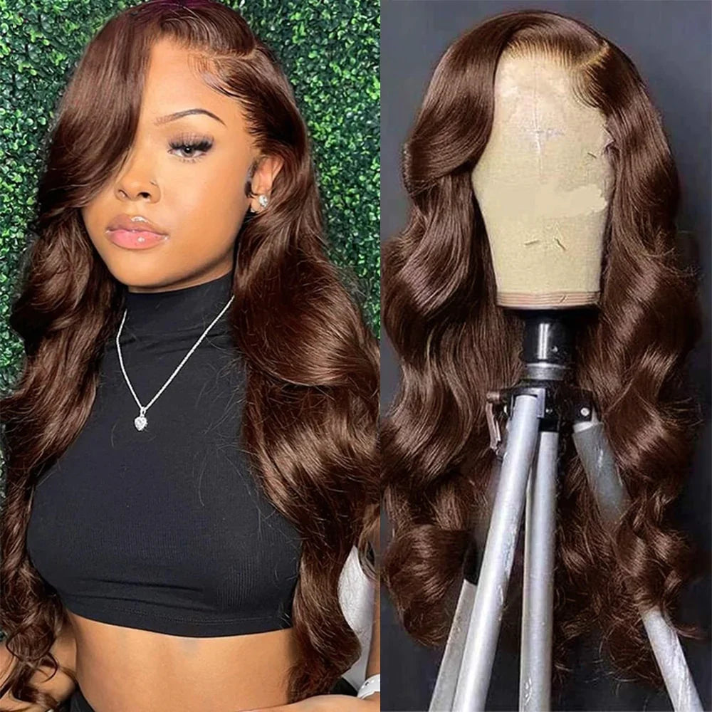 Chocolate Brown Brazilian Body Wave Lace Front Human Hair Wig - DOFIBA