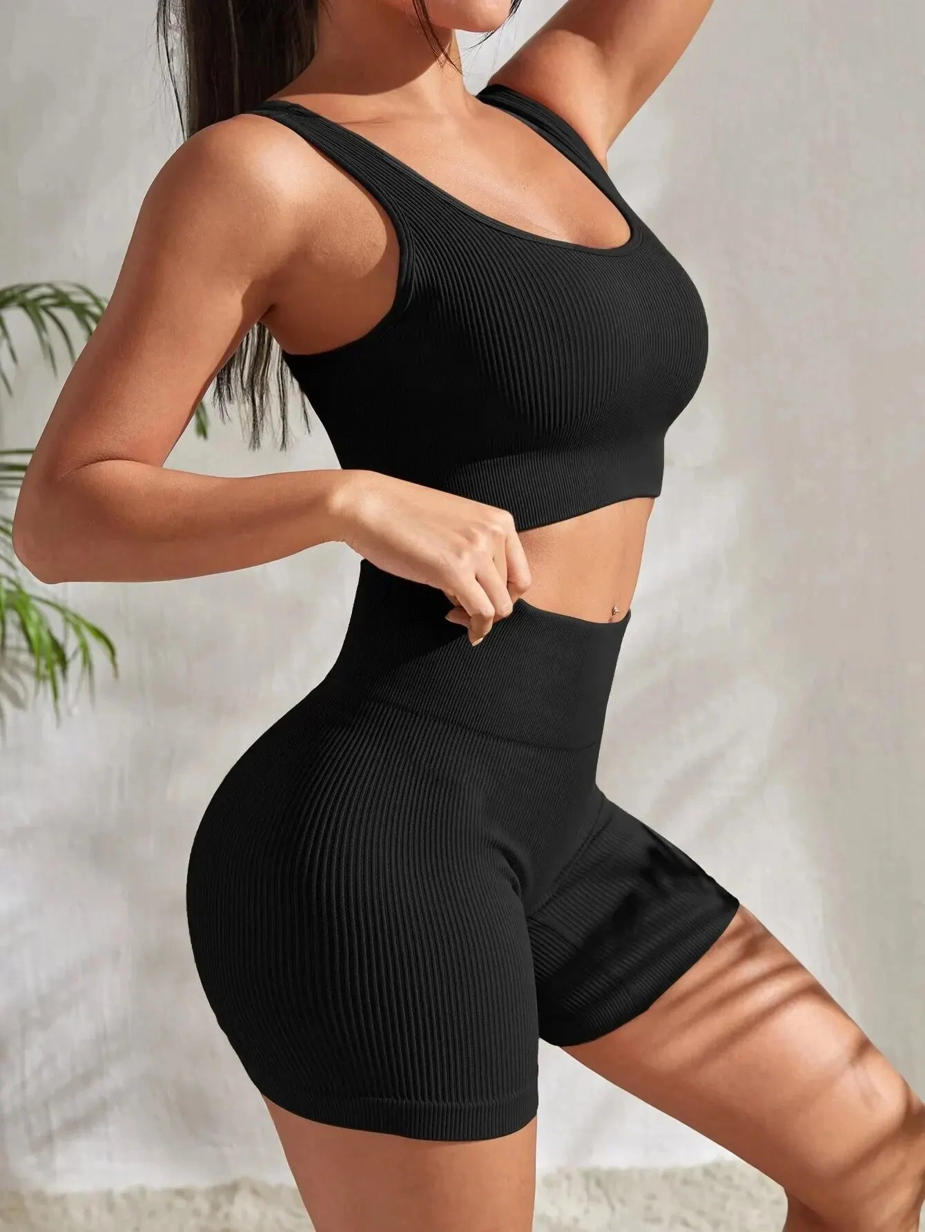 Seamless Ribbed 2-Piece Yoga Set - DOFIBA