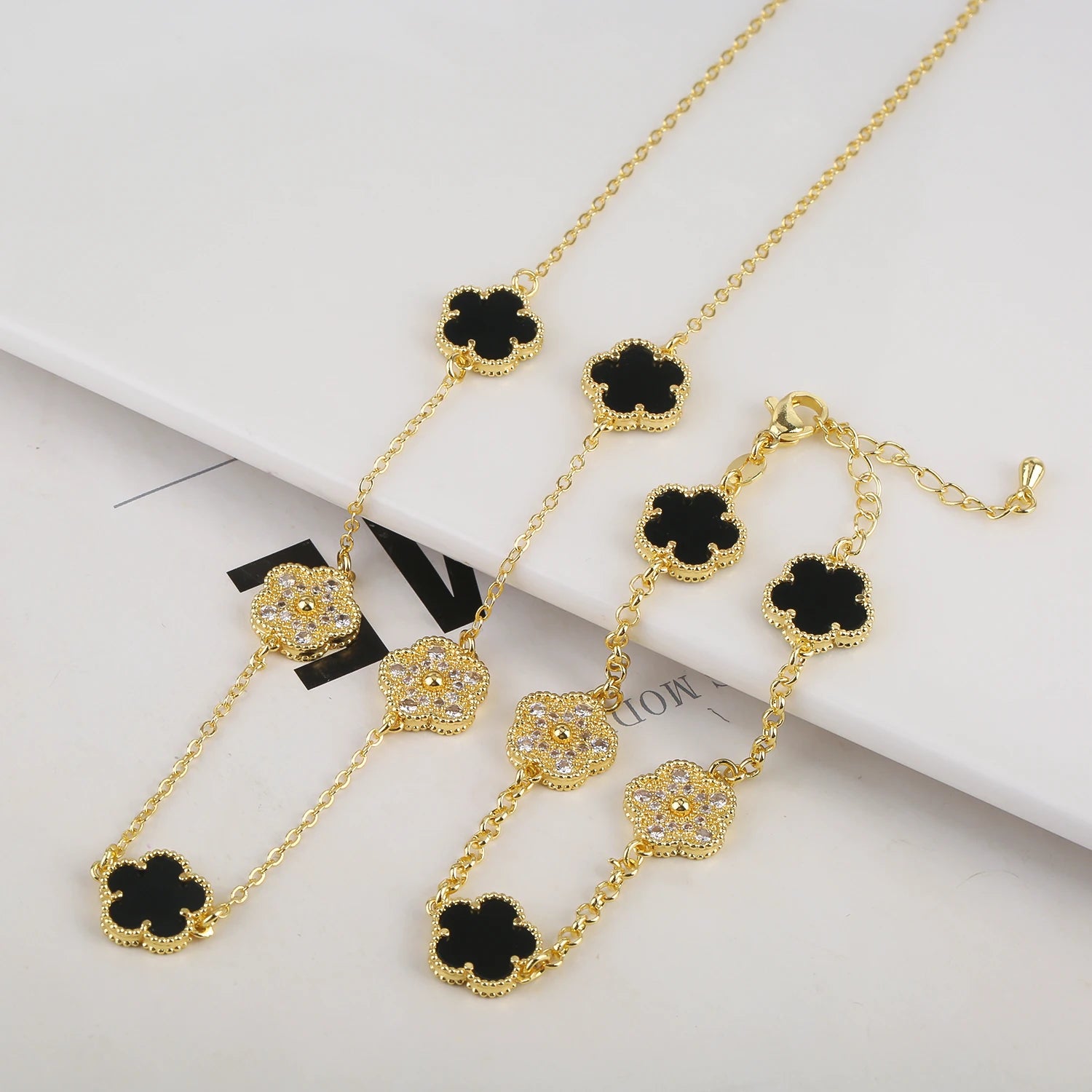 High Quality Plant Five Leaf Petal Diamond Micro Set Necklace - DOFIBA