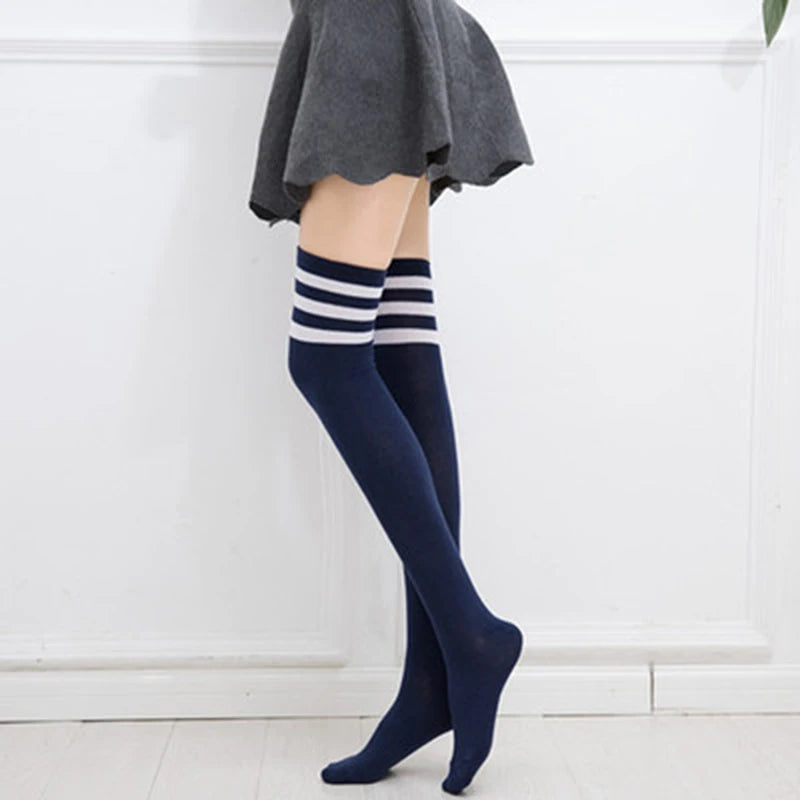 Sexy Black White Striped Long Socks - DOFIBA