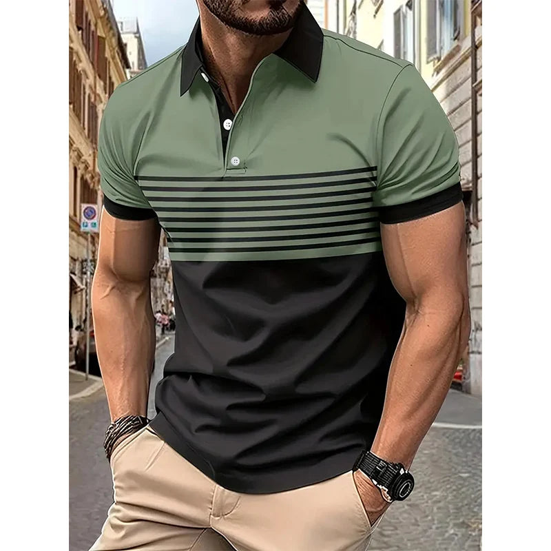 Men's Short-Sleeved Striped Polo Shirt - DOFIBA