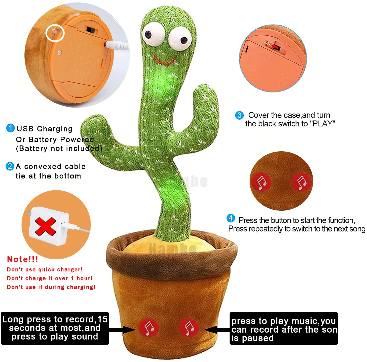 Rechargeable Dancing Cactus Toy With USB Charger - DOFIBA