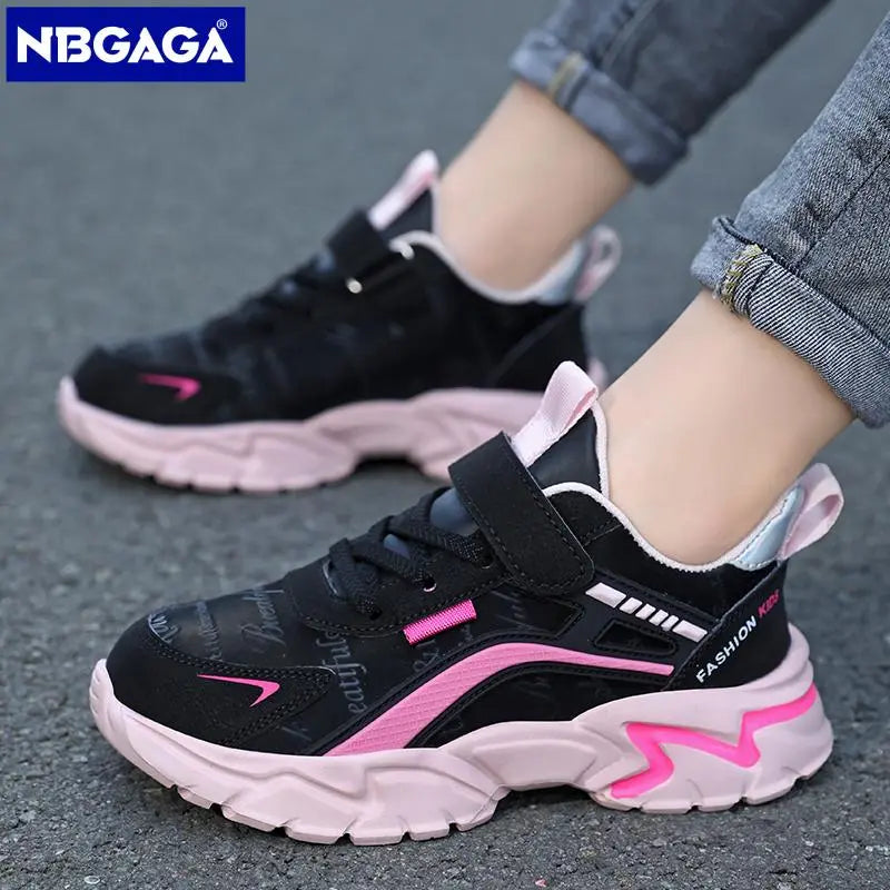 Kids Lightweight Running Pink Leather Shoes For 7-15y/o - DOFIBA