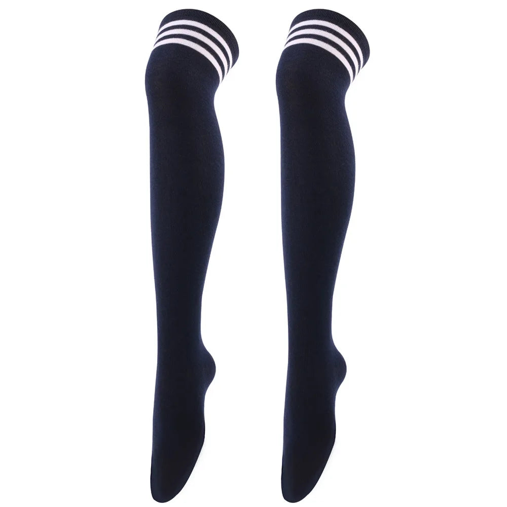 Sexy Black White Striped Long Socks - DOFIBA