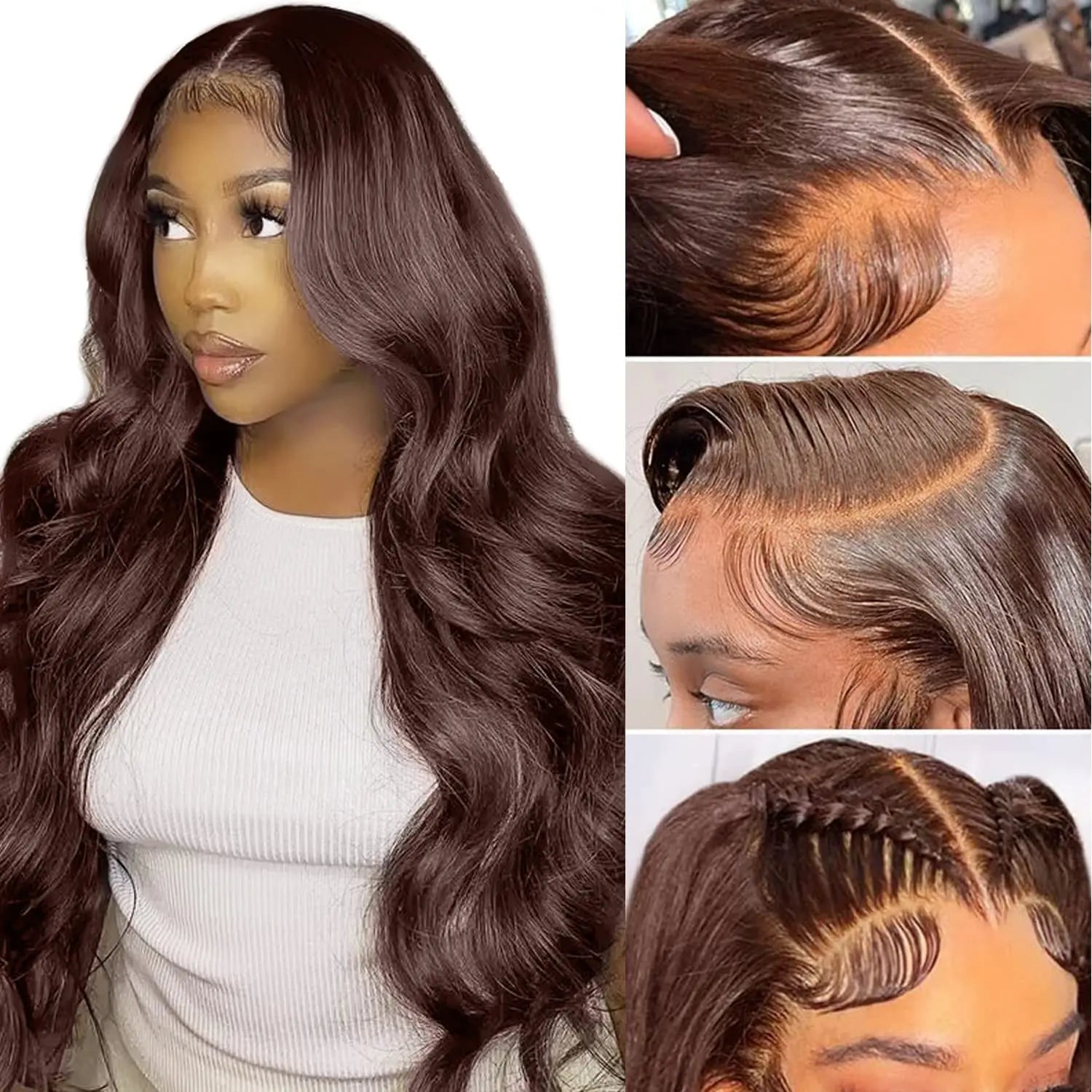 Chocolate Brown Brazilian Body Wave Lace Front Human Hair Wig - DOFIBA