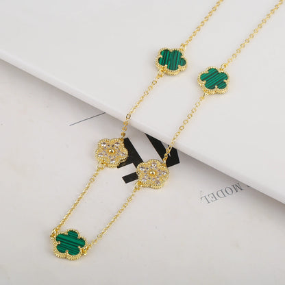 High Quality Plant Five Leaf Petal Diamond Micro Set Necklace - DOFIBA