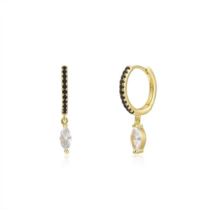 Black Zircon Earrings for Women Gold Plated - DOFIBA