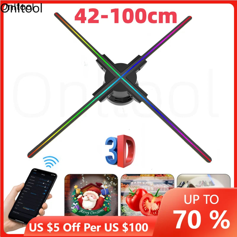 42-100CM Wifi Display 3D Fan Hologram Three-Dimensional Projector Lamp