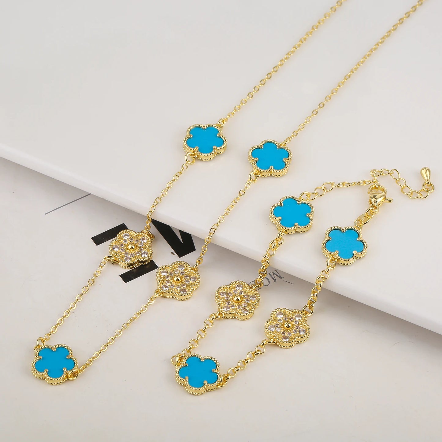 High Quality Plant Five Leaf Petal Diamond Micro Set Necklace - DOFIBA