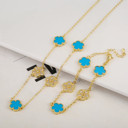 High Quality Plant Five Leaf Petal Diamond Micro Set Necklace - DOFIBA