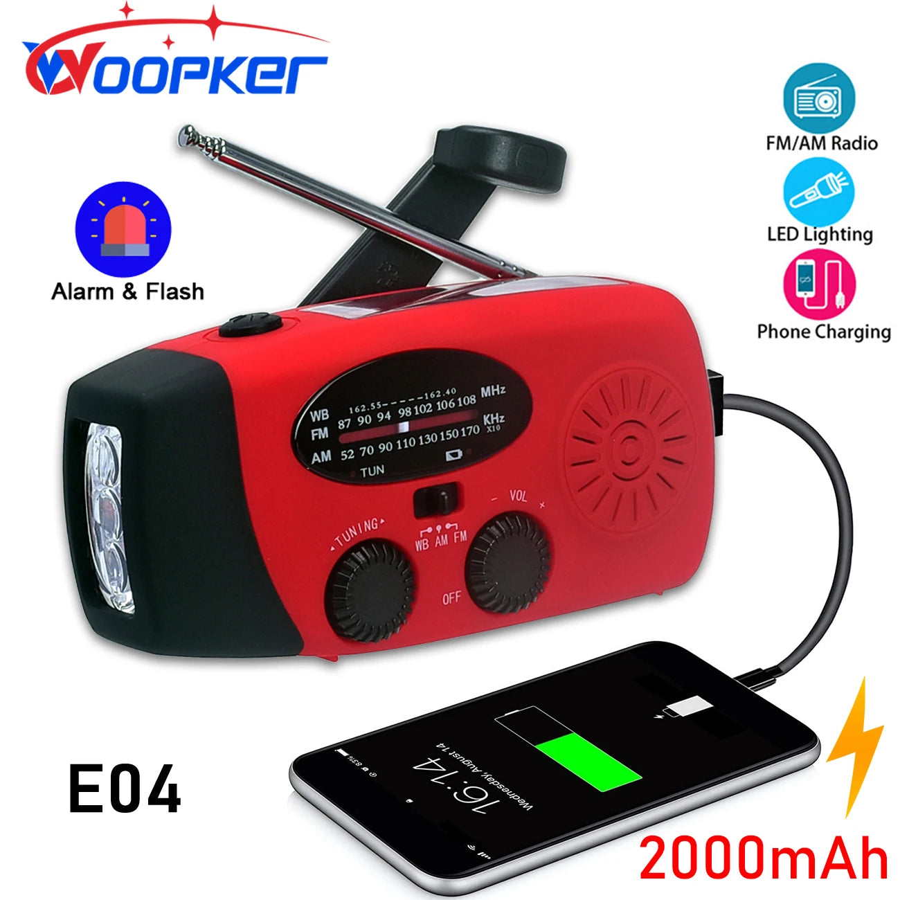 Woopker Multifunctional Solar Radio With Hand Crank FM/AM - DOFIBA