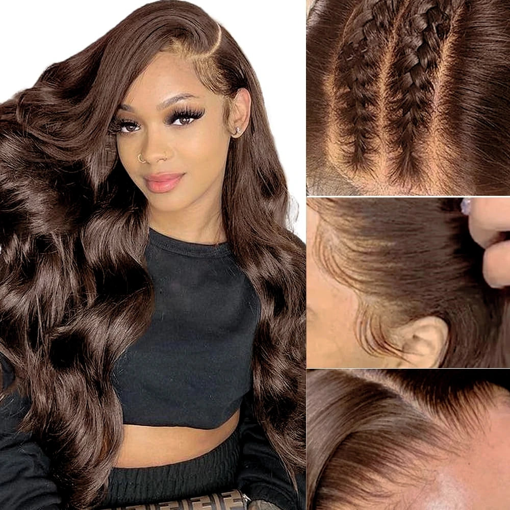 Chocolate Brown Brazilian Body Wave Lace Front Human Hair Wig - DOFIBA