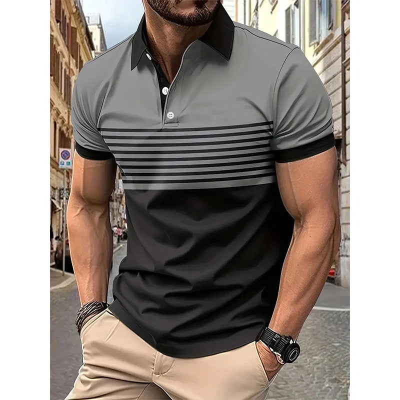 Men's Short-Sleeved Striped Polo Shirt - DOFIBA