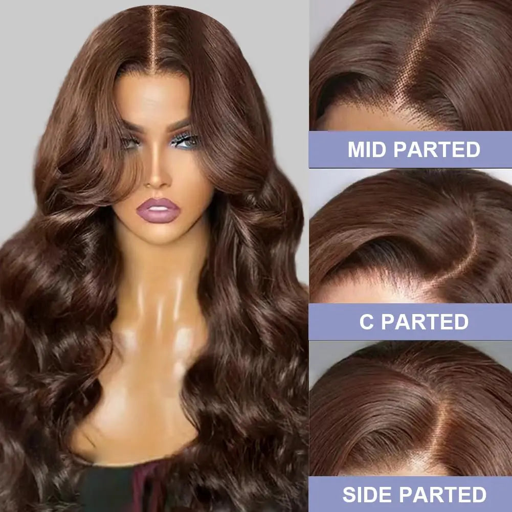 Chocolate Brown Brazilian Body Wave Lace Front Human Hair Wig - DOFIBA