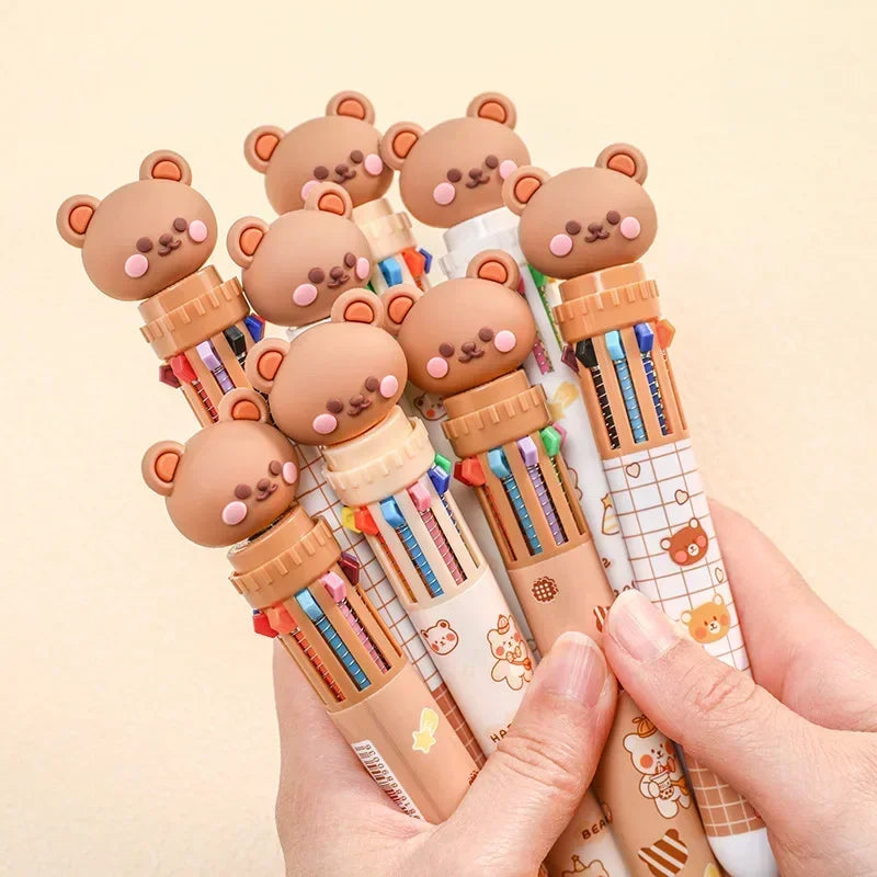 Set of 10 Color Ballpoint Bear Pens - DOFIBA