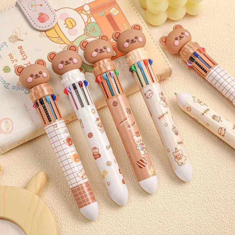 Set of 10 Color Ballpoint Bear Pens - DOFIBA