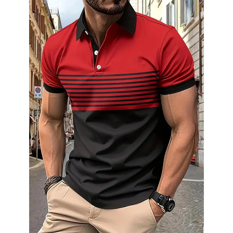 Men's Short-Sleeved Striped Polo Shirt - DOFIBA